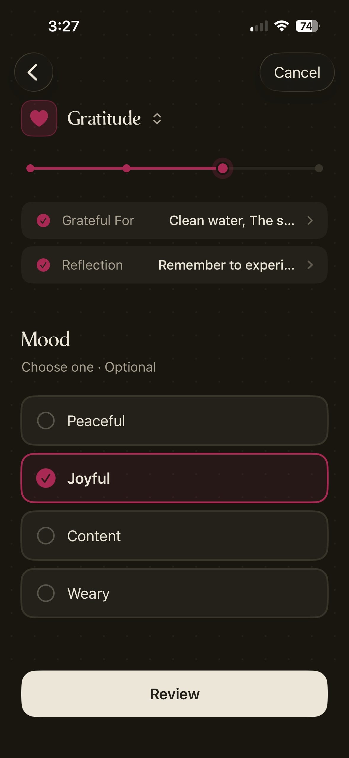 Answering one question at a time while writing a Gratitude record in Chronicle